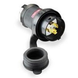 Hubbell Wiring Systems HBL2511SW Twist-Lock Watertight Safety Shroud Male Plug, 20 amp, 3-Phase Y 120/208VAC, 4-Pole, 5-Wire Grounding, L21-20P, Black/White