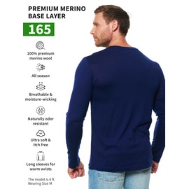 Merino.tech Merino Wool Base Layer - Mens 100% Merino Wool Long Sleeve Thermal Shirts Heavyweight, Midweight, Lite with Socks (S, 165 Navy)