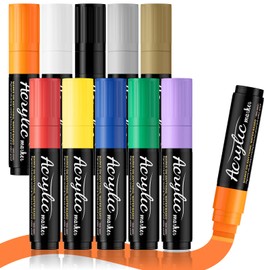 LIANHESTORE 10 Acrylic Paint Markers-Jumbo size 15mm Felt Tip,Water Based Acrylic,Waterproof and Permanent ink,No Toxic No Odorg,Marker Pen for Great on Paper graffit,Stone,Outdoor Paintings
