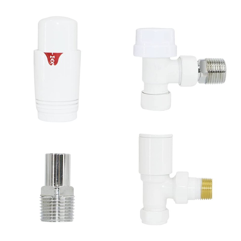 NRG Designer Radiator Valve Angled Thermostatic Valves White for Towel