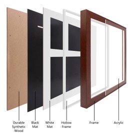 Medal Display Shadow Box Picture Frames, Marathon & Triathlon Photo, Finishing Medal and Race Bib Framing Kit, 3D Medal Box Photo Frame for Medals Bibs Photos (16x16” Walnut Finish)