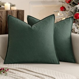 MIULEE Pack of 2 Christmas Dark Green Pillow Covers 22x22 Inch Decorative Couch Throw Pillow Covers Linen Cushion Covers Set Modern Farmhouse Home Decor for Sofa Living Room Bed
