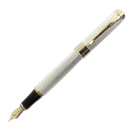Gullor Jinhao 18KGP Medium Nib Fountain Pen with Ink Converter - Silver