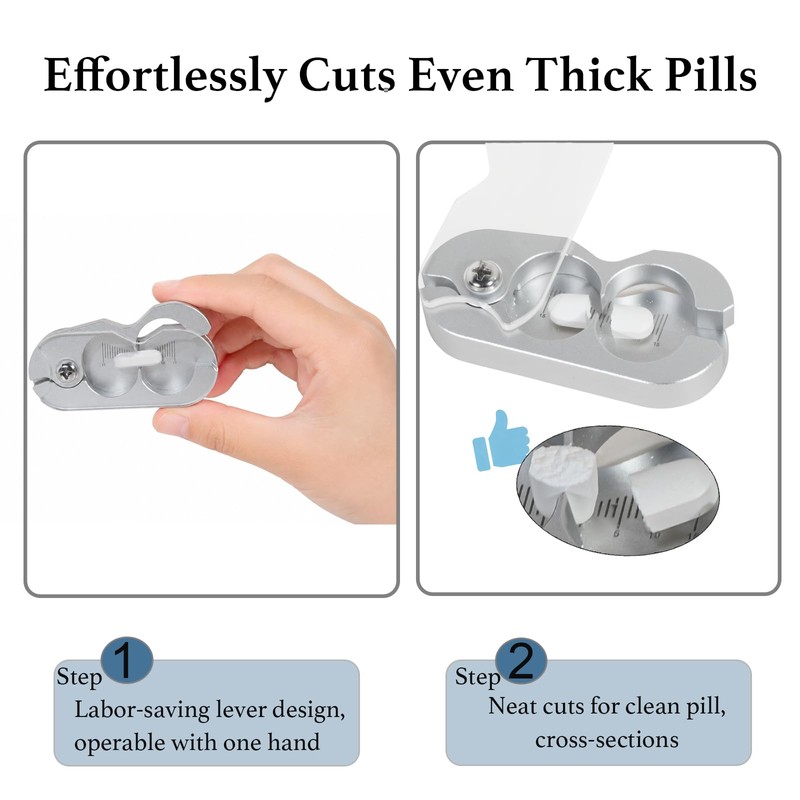 Pill Cutter for Small Pill, 1/2, 1/4, 1/8 Cutting, Metal