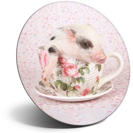 Destination Vinyl ltd Magnet for Refrigerator, Fridge - Cute Pink Micro Pig Teacup for Office, Cabinet and Whiteboard, Magnetic Stickers, 3468