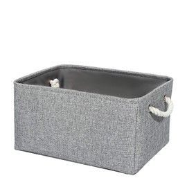 CREADARD Small Storage Box with Cotton Handles, Fabric Foldable Linen Canvas Wardrobe Storage Baskets for Living Room, Laundry Room, Kids Room and Bedroom (Grey 1pcs)