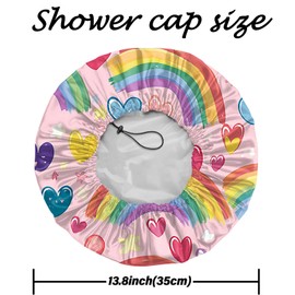 Deokke 2 PCS Shower Cap Reusable Large Waterproof Adjustable Double Layer Elastic Dry Hair Bathing Caps Aesthetic Cute for Women Girls-Butterfly Rainbow