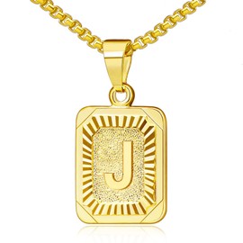 OIDEA Necklace with Letter A-Z, Silver Gold, Charm, for Men/Women, A-Z Letter Pendant, Rectangle Dog Tag Chain, Stainless Steel Wheat Chain, Jewellery Gift for Men and Women, Stainless Steel