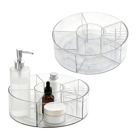 2 x 25 cm Lazy Susan Turntable Transparent, 6 Compartments Fridge Turntable Organiser, Kitchen Fridge Organiser with Adjustable Divider for Organisation and Storage