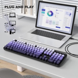 SQMD Wired Computer Keyboard, Colorful Full-Size Keyboard with Floating Round Keys, Typewriter Keyboards for Laptop Office PC Desktop Windows-Black Purple
