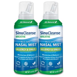 SinuCleanse Allergy & Sinus Sterile Saline Nasal Spray, Ultra Fine Mist, Instantly Moisturizes & Relieves Severe Nasal Congestion Due to Allergies, 4.6 Oz (2 Pack), Made in USA