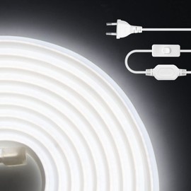 HEGEHE 230 V COB Neon LED Strip with Switch, IP65 Waterproof, Super Bright, High Density, 288 LEDs/m Flex LED Strip Light for Indoor, Outdoor, Festival, DIY Decoration (White, 3 m)