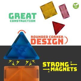 Fun Time Deluxe Colorful Transparent Magnetic 3D Building Tile Set, Super Strong Magnets, STEM Learning Toys, Endless Fun and Creative Combinations for Kids to Explore Geometric Shapes