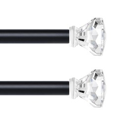 TVWOO Black Decorative Crystal Curtain Rods 2 Pack:Heavy Duty Adjustable Window Curtains Rods for Living Room Bedroom,Matte Black Modern Acrylic Drapery Rod with Clear Bling Diamond Finials,18-45"