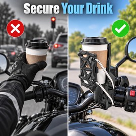 Adjustable Motorcycle Bike Cup Holder Handlebar Mount, Universal Drink Holder for 32–77mm Handlebars, Water Bottle Holder for Harley, Honda, Suzuki, Yamaha, Kawasaki and KTM