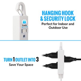 Maximm Extension Cord White 25 Ft with Automatic Closing Hook, Multi Outlet - 3 Prong Power Cord Extender Angled Flat Plug, Child Safety Feature (25ft)