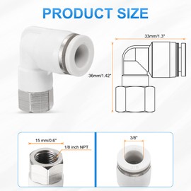 sourcing map PLF3/8-N01 Pneumatic Female Elbow 3/8" Tube OD x 1/8" NPT 90 Degree Push to Connect Air Tube Fittings Quick Connect for Pneumatic Machine White
