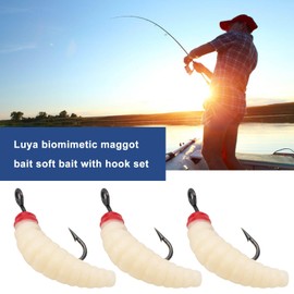 YINETTECH Pack of 12 Rubber Worms Fishing Lures 20 mm Rubber Bait Worms with Hooks for Fishing Freshwater and Saltwater Fish Trout Crappie Pan Fishing Cream Colour