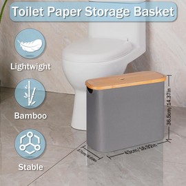 efluky Toilet Paper Storage, Toilet Paper Basket with Lid Organizer for Bathroom, Free Standing Holder with Storage, Grey