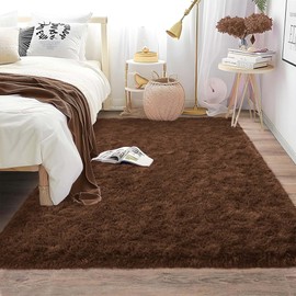 MOONLIGHT20015 Brown 3x5 Washable Small Area Rugs for Living Room – Soft & Fluffy Bedside Shag Rug, Non-Slip, Indoor Floor Carpet for Kids Girls and Boys Bedroom, Dorm, Nursery, Home Decor Aesthetic