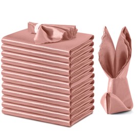 VACVELT - Paquete de 12 servilletas de satén de oro rosa de 17 x 17 pulgadas, servilletas de boda elegantes festoneadas, servilletas de mesa cuadradas, servilletas de tela de satén sedoso para restaurante, banquetes, fiestas de graduación