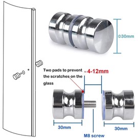 Pack of 2 Shower Door Handles, Door Knob, Shower Handle Knob, Stainless Steel Shower Door Handles, Double-Sided, Stainless Steel Door Knob for Shower Door, Glass Doors, Suitable for Bathroom, Kitchen
