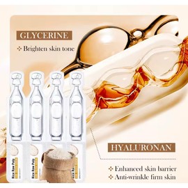 Ampolletas de Suero Facial con Ácido Hialurónico y Extracto de Arroz, Hidratación Intensiva y Aclarado de Piel, 1.9ml, 10 Piezas, Incluye Un Par de Parches Para Ojeras 24k Gold