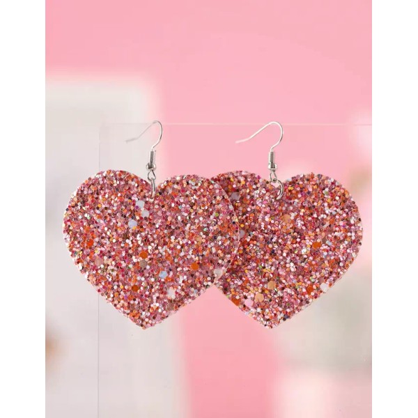 Handmade Heart Shaped Sequins Pink Multicolor Earrings ~ Valentines Day