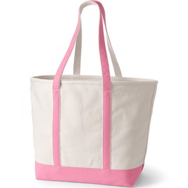 Lands' End Natural Long Handle Open Top Canvas Tote Natural/fresh Pink Large