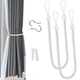 NANAOUS 2pc Curtain Tie, Curtain Tiebacks for Sheer Curtains, in Curtain Tie Backs with Hooks,Curtain Tiebacks Decorative Ropes for Sheer and Blackout (White)