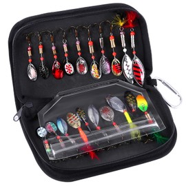 TOPFORT Fishing Lures Kit - Trout & Bass Spinner Baits, Hard Metal Lures, Carry Bag - Fishing Gift for Men