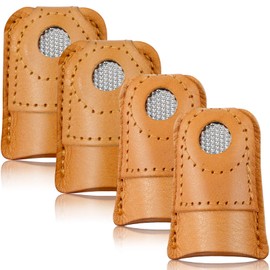 4 Pieces Leather Thimble Hand Sewing Thimble Finger Protector Coin Thimble Finger Pads for Knitting Sewing Quilting Pin Needles Craft Accessories DIY Sewing Tools, 2 Sizes
