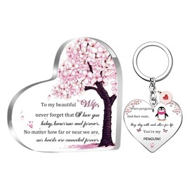 Wife Gifts Valentines Day Plaque Presents Beautiful Woman Heart Acrylic Desk Signs Keychains Ornament Birthday Christmas Keepsake Keyrings for Women Her Wedding Anniversary I Love You Key Chains