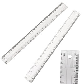 Pack of 2 Plastic Ruler Straight Ruler Plastic Measuring Tool for Student School Office with Centimeters and Inches (Clear, 12 Inch/30 Cm)