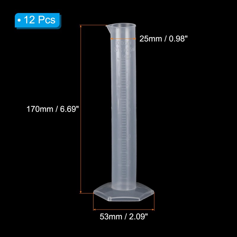 PATIKIL 50ml PP Plastic Graduated Cylinder, 12 Pack Hex Base