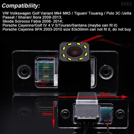 Dynavsal Waterproof HD Color Wide Viewing Angle License Plate Car Rear View Camera with Night Vision for VW Touran Tiguan Touareg Passat Jetta Caddy Golf V T5 Beetle Bora Scirocco Sharan Skoda Fabia