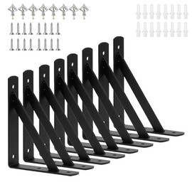 8 Pack L 6" x H 4" Heavy Duty Shelf Brackets with Screws, Black Metal, Wall Mount, 8 Count