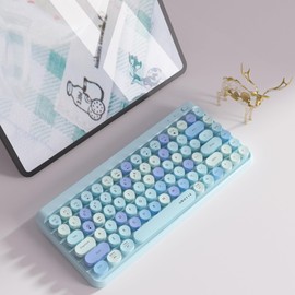 UBOTIE Portable Bluetooth Colorful Computer Keyboards, Wireless Mini Compact Retro Typewriter Flexible 84Keys Design Keyboard (Blue-Colorful)
