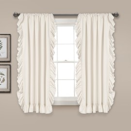 Lush Decor Reyna Ruffle Window Curtain Panel Set, Pair, 54" W x 63" L, White - Flowy Curtain Set - Romantic Ruffle Curtains for Bedroom, Living room, or Dining Room - Farmhouse & Cottage Home Decor