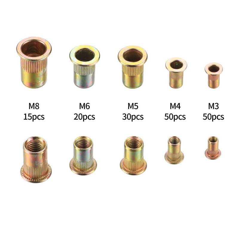 165 Pcs Assorted Rivet Nuts, Metric M3/M4/M5/M6/M8 Flat Head Threaded