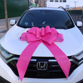 Chexin Giant Car Bow - XXL 76 cm, Large Pink Bow for Car Bicycle Christmas Large Gift Wedding Party Celebration Large Mesh Gift Bow with 185 cm Ribbons - Holds with Suction Cup