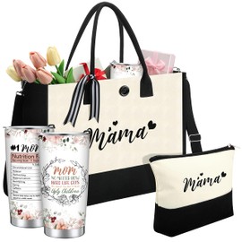 Silkfly 3 Pcs Mama Set for Women Christmas Gifts Stainless Steel Tumbler Canvas Tote Bag Mothers Day Birthday Gifts for Friend Family Coworker