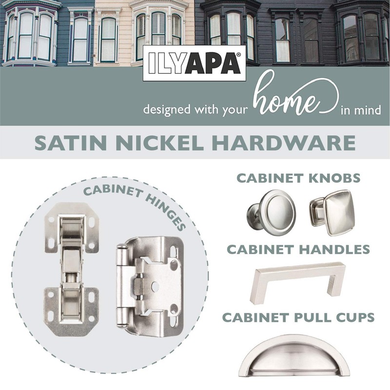 Ilyapa Soft Close Cabinet Hinges Satin Nickel, 2 Pack -