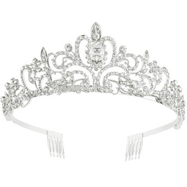 Caiguoer Wedding Tiara Princess Queen Tiara Headband Silver Crystal Tiara Crown with Comb for Girls Women Bride Prom Princess Birthday Party
