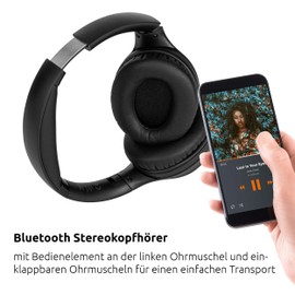TechniSat STEREOMAN 3 BT – kabelloser Bluetooth-Kopfhörer (Bluetooth, Bass Boost, integrierter Akku, eingebautes Mikrofon, anpassbare Kopfhörerlänge, gepolstert, Musiksteuerung) schwarz