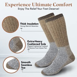 Thermal Socks Merino Wool For Men and Women - Extra-Warm Winter Cold Weather Boot Socks by Debra Weitzner (3 Pairs)