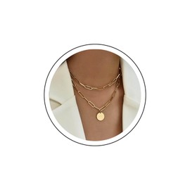 Yienate Punk Multilayer Chunky Necklace Choker Gold Paper Clip Chain Hip-hop Statement Coin Pendant Necklace Skirt Sequins Pendant Multilayer Necklace Charm Jewellery for Women