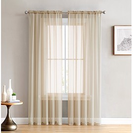HLC.ME Antique Taupe Window Curtain Sheer Voile Panels for Small Windows, Kitchen, Living Room and Bedroom (54 x 54 inches Long, Set of 2)