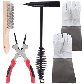 Glarks 5Pcs Welding Slag Removal Tool Set, Include 10'' Welding Chipping Hammer with Coil Spring Handle, Wire Brush and a 10'' Welding Plier with a Pair Welding Gloves
