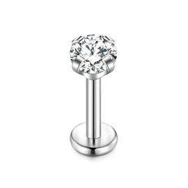 Cizme 925 Silver Lip Piercing 16G 6/8/10/12 mm Labret Lip Bar Cartilage Tragus Nose Screw with CZ Earring Jewellery, Silver